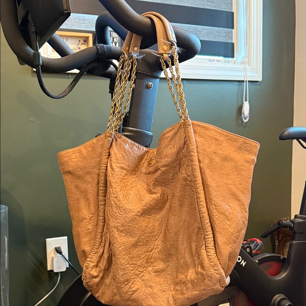 Designer Tan Leather Tote Bag